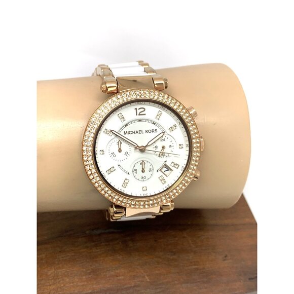 Michael Kors Women's Watch MK5774 Parker Quartz Chronograph Rose Gold White 39mm - Picture 12 of 15